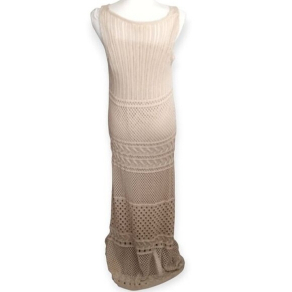 Anthropology Solitaire Cream/Tan Crochet Maxi Dress Sz.L EUC. - Picture 6 of 11